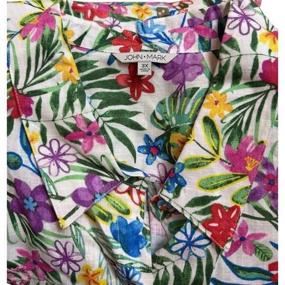 John Mark Women's Plus 3X Floral Linen Tunic 3/4 Sleeve Multicolor NWT $129 - Picture 1 of 16